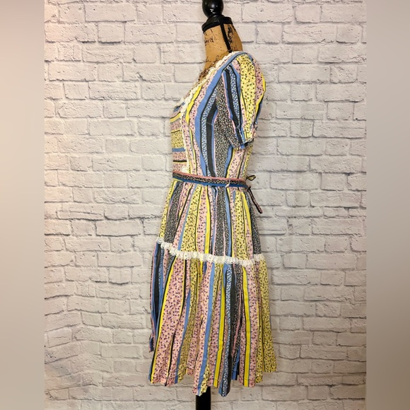 Vintage 50s Dress Full Circle Patchwork Square Line Dance Lace Trim Country - Picture 7 of 13